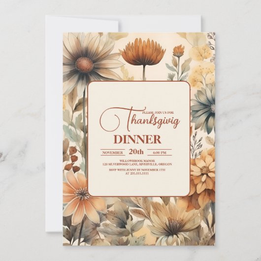 Thanksgiving Diner Floral Kaart (Voorkant)