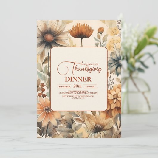 Thanksgiving Diner Floral Kaart (Staand voorkant)