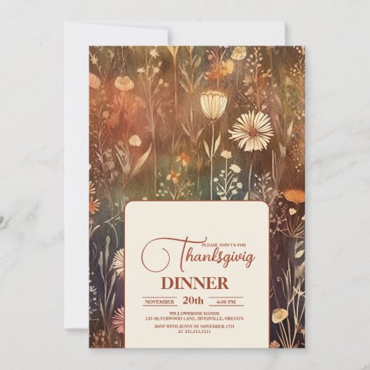 Thanksgiving Diner Floral Kaart (Voorkant)