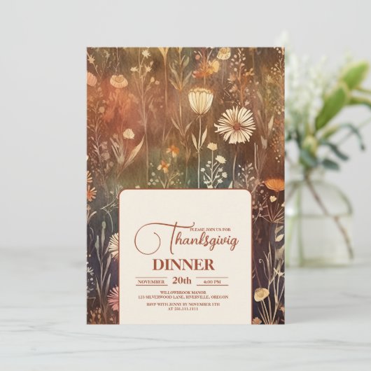 Thanksgiving Diner Floral Kaart (Staand voorkant)