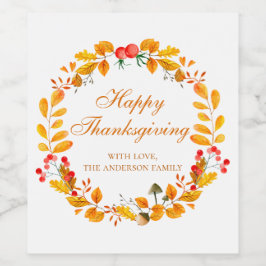 Thanksgiving diner. Friendsgiving herfst krans Wijn Etiket