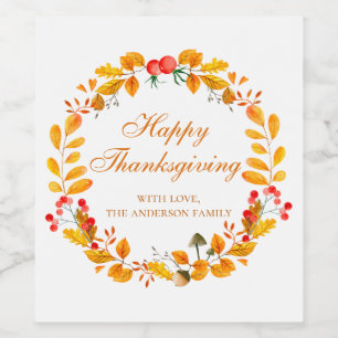 Thanksgiving diner. Friendsgiving herfst krans Wijn Etiket