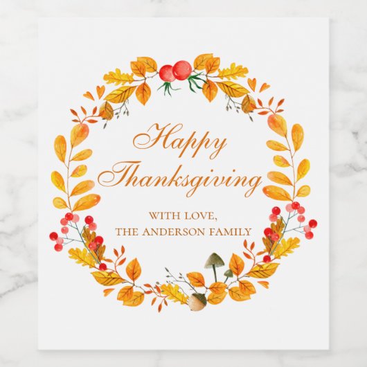 Thanksgiving diner. Friendsgiving herfst krans Wijn Etiket (Enkel label)