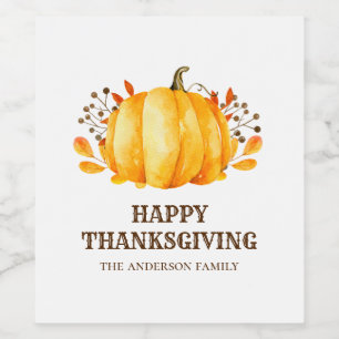 Thanksgiving diner. Friendsgiving herfst pompoen Wijn Etiket