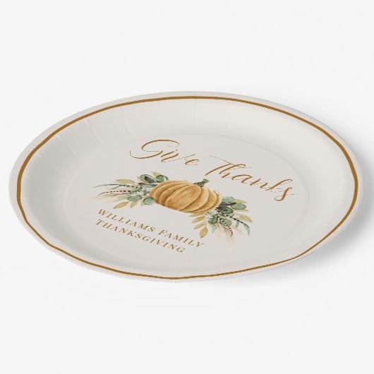 Thanksgiving Diner Geef Bedankt Pompoen Papieren Bordje (Gekanteld)