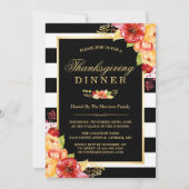 Thanksgiving Diner Herfst Goud Rood Bloemenstrepen Kaart (Voorkant)