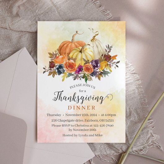 Thanksgiving Diner, Herfst Herfst Bloemen Pompoene Kaart
