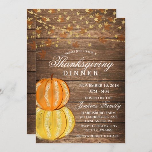 Thanksgiving Diner Herfst Pompoen Invitation Kaart (Voorkant / Achterkant)