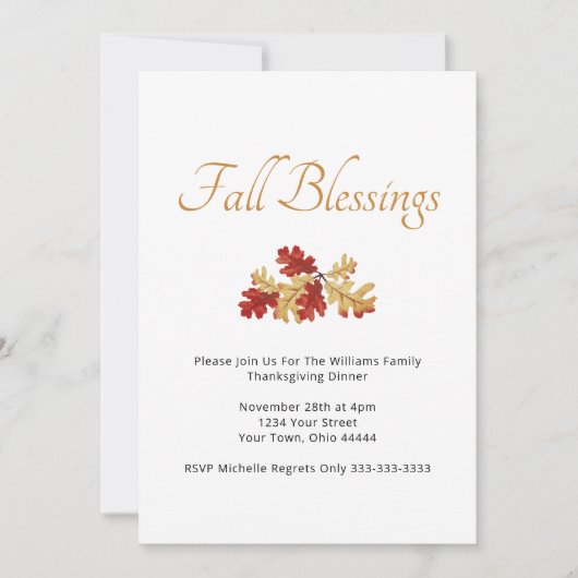 Thanksgiving Diner Herfst Rustiek Goud Rood Blader Kaart (Voorkant)