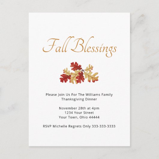 Thanksgiving Diner Herfst Rustiek Goud Rood Blader Uitnodiging Briefkaart (Voorkant)