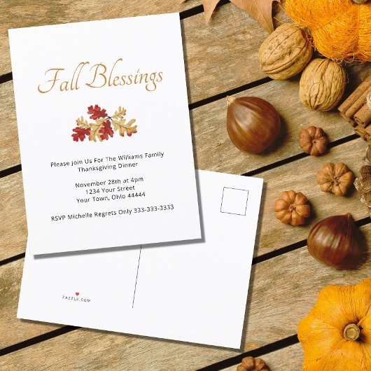 Thanksgiving Diner Herfst Rustiek Goud Rood Blader Uitnodiging Briefkaart