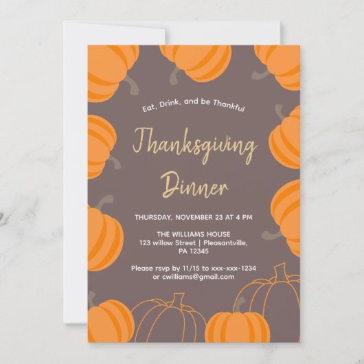 Thanksgiving Diner Herfst Waterverf Pompoen Kaart (Voorkant)