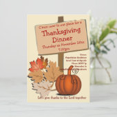 THANKSGIVING DINER Herfstbladeren Pompoen Kaart (Staand voorkant)
