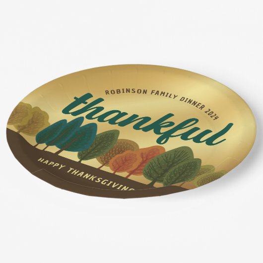 Thanksgiving Diner Herfstbomen Goud Papier bord (Gekanteld)