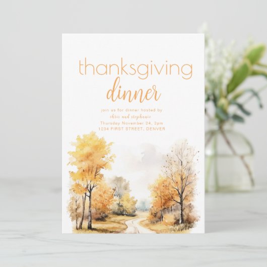 Thanksgiving Diner Invite met Herfst Landscape Kaart (Staand voorkant)
