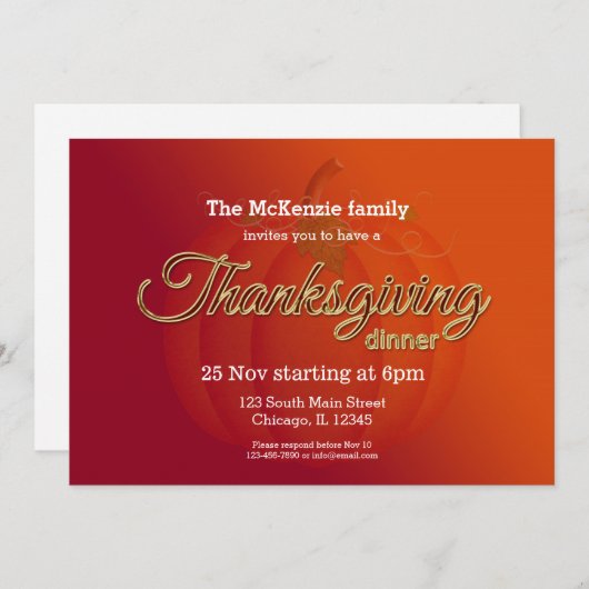 Thanksgiving-diner Kaart (Voorkant / Achterkant)