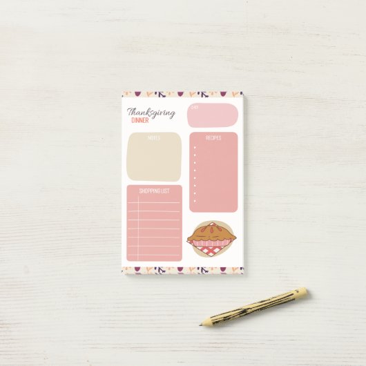 Thanksgiving-diner maaltijdplan post-it® notes (Op bureau)