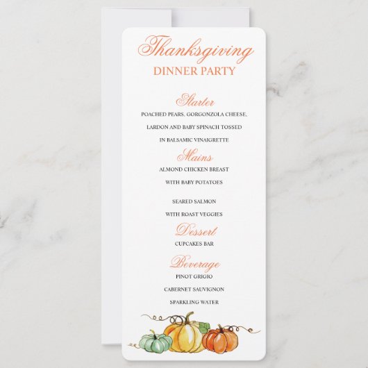 Thanksgiving Diner menu pompoenen kaart (Voorkant)