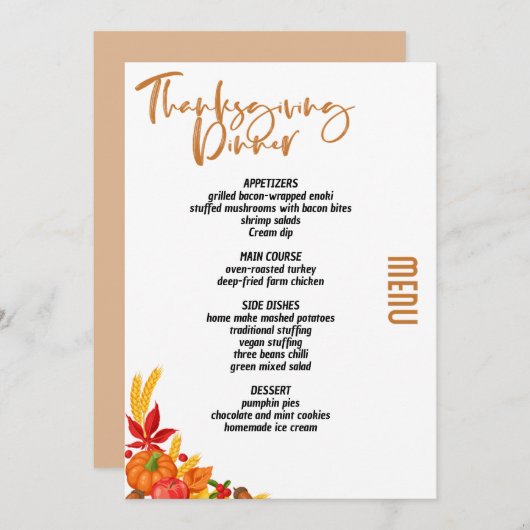 Thanksgiving diner menu stijl 06.retro herfst (Voorkant / Achterkant)