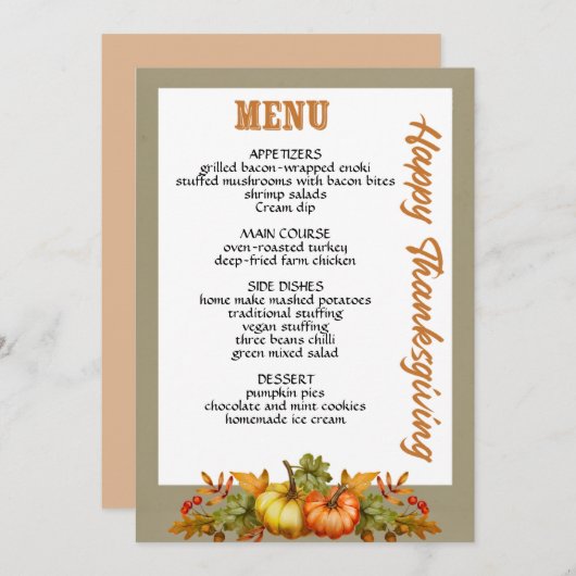 Thanksgiving diner menu stijl 08.retro herfst (Voorkant / Achterkant)