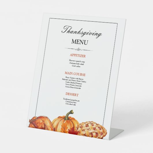 Thanksgiving Diner Menu Uitnodiging, Thanksgiving Reclamebord Met Voetstuk (Voorkant)