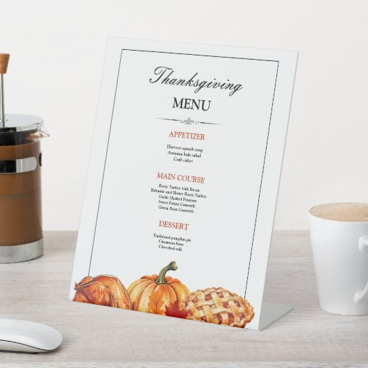 Thanksgiving Diner Menu Uitnodiging, Thanksgiving Reclamebord Met Voetstuk (Insitu)