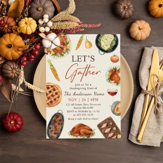 Thanksgiving Diner met Turkije Laten we verzamelen Kaart