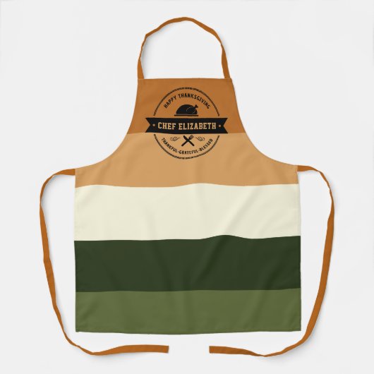 Thanksgiving Diner Modern Stripe Gepersonaliseerd Schort (Voorkant)
