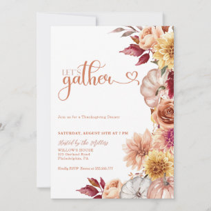 Thanksgiving Diner Nodig Pompoenen en bloemetjes u Kaart
