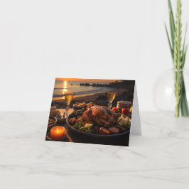 Thanksgiving-diner op het strand feestdagen kaart