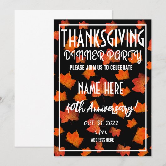 THANKSGIVING-DINER-PARTIJINVITATIE KAART (Voorkant / Achterkant)