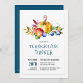 Thanksgiving Diner Pompoen & blauwe bessen boeket Feestdagenkaart (Voorkant / Achterkant)