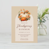 Thanksgiving Diner Pompoen Bloemen Script Arch Kaart (Staand voorkant)