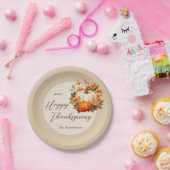 Thanksgiving Diner Pompoen Bloemen Script Beige Papieren Bordje (Feest)