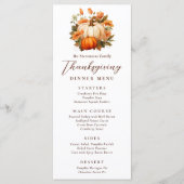 Thanksgiving Diner Pompoen Bloemen Script Rustiek Menu (Voorkant)
