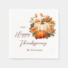 Thanksgiving Diner Pompoen Bloemen Script Rustiek Servet
