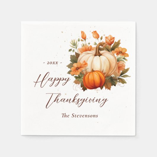 Thanksgiving Diner Pompoen Bloemen Script Rustiek Servet (Voorkant)