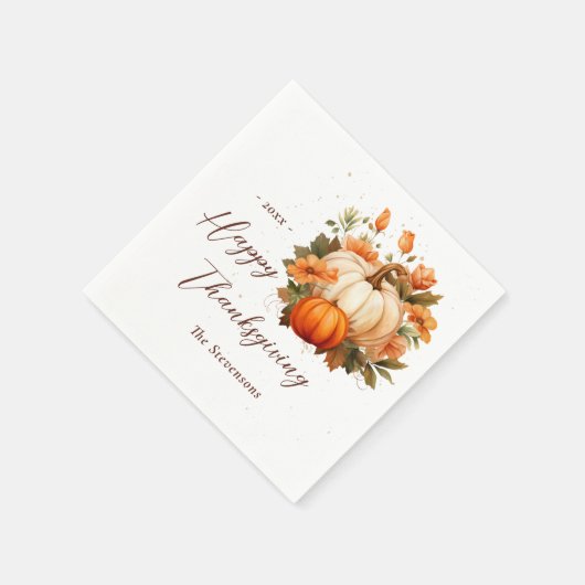 Thanksgiving Diner Pompoen Bloemen Script Rustiek Servet (Hoek)