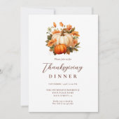 Thanksgiving Diner Pompoen Bloemen Script Wit Kaart (Voorkant)