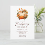Thanksgiving Diner Pompoen Bloemen Script Wit Kaart (Staand voorkant)