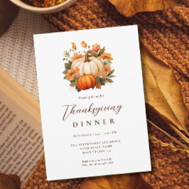 Thanksgiving Diner Pompoen Bloemen Script Wit Kaart