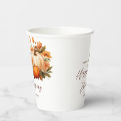 Thanksgiving Diner Pompoen Bloemen Script Wit Papieren Bekers (Links)