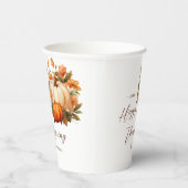 Thanksgiving Diner Pompoen Bloemen Script Wit Papieren Bekers (Rechts)