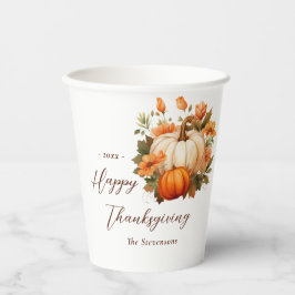 Thanksgiving Diner Pompoen Bloemen Script Wit Papieren Bekers