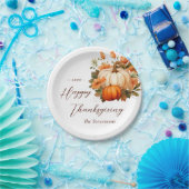 Thanksgiving Diner Pompoen Bloemen Script Wit Papieren Bordje (Feest)