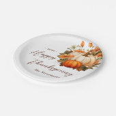 Thanksgiving Diner Pompoen Bloemen Script Wit Papieren Bordje (Gekanteld)