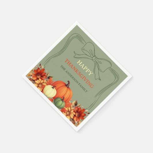 Thanksgiving Diner Pompoen boog gedempt mos groen Servet (Hoek)