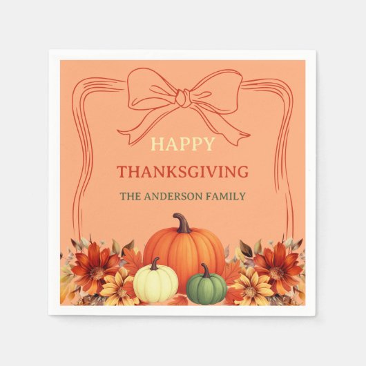 Thanksgiving Diner Pompoen Bow Atomic Tangerine Servet (Voorkant)