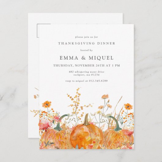 Thanksgiving Diner Pompoen Briefkaart Uitnodiging (Voorkant / Achterkant)
