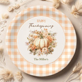 Thanksgiving Diner Pompoen Gingham Pastel Papieren Bordje